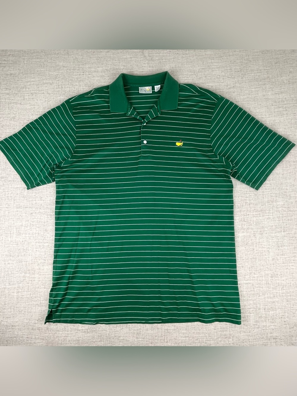 Vtg  Masters Polo XL Augusta National Golf Shop Pima Cotton Green White Stripe